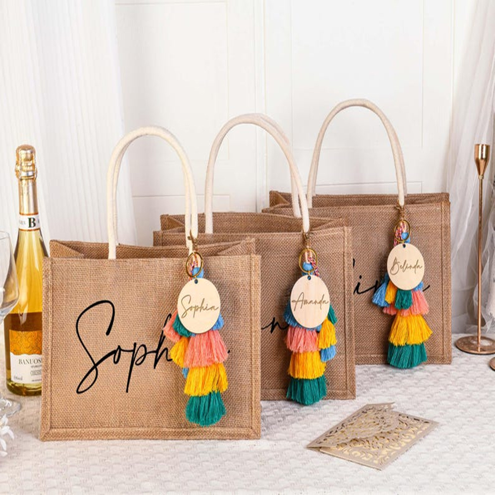 Women Bags Jute - Custom Name Beach Bag Elegant Proposal