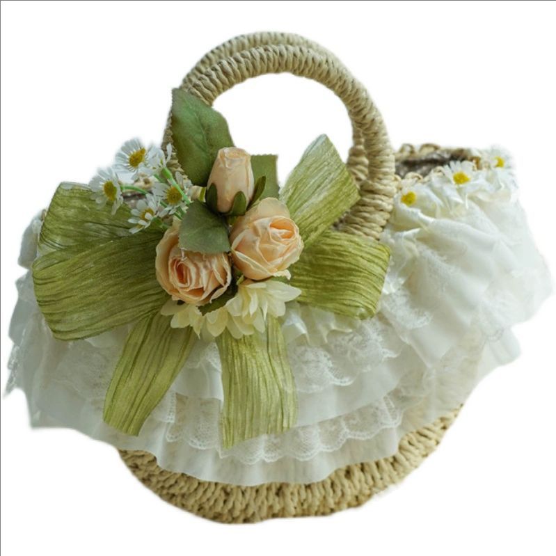 Women Bags Accessories - Country-style Lolita lace straw woven bag,