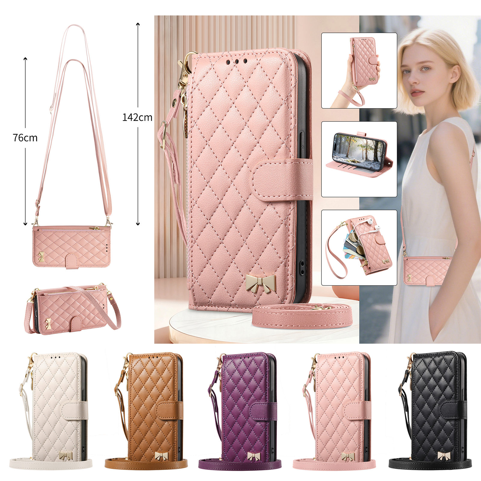 Phone Bag Crossbody - PU Leather Zipper Crossbody Wrist Strap