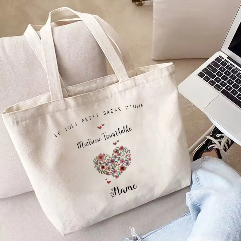 Women Bags Jute - Personalized Name ATSEM Super Nanny Jute
