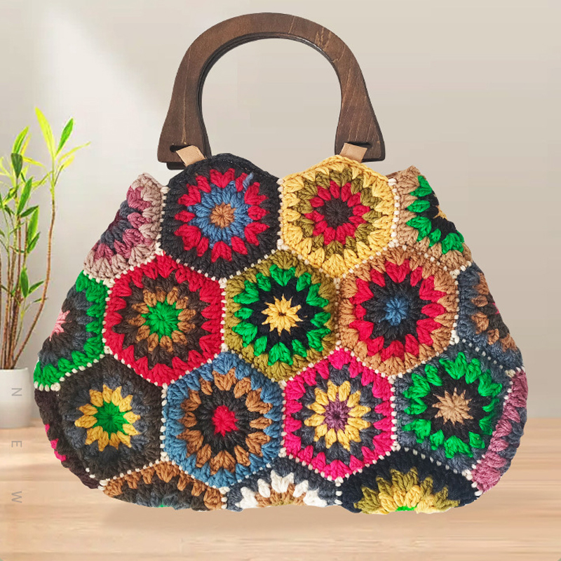 Women Bags Handmade - Bohemian Granny SquareCrochet Women Handbags Vintage