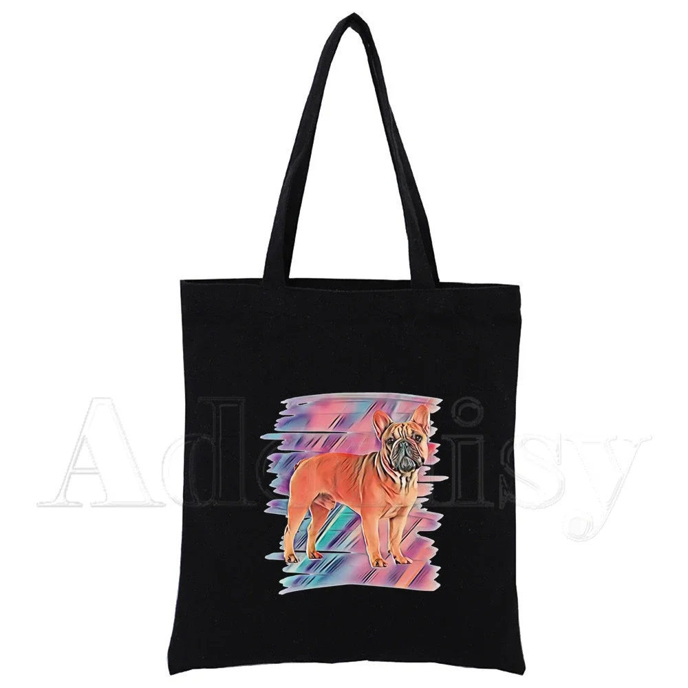 Women Bags Jute - French Bulldog Shopping Bag Grocery Shopper