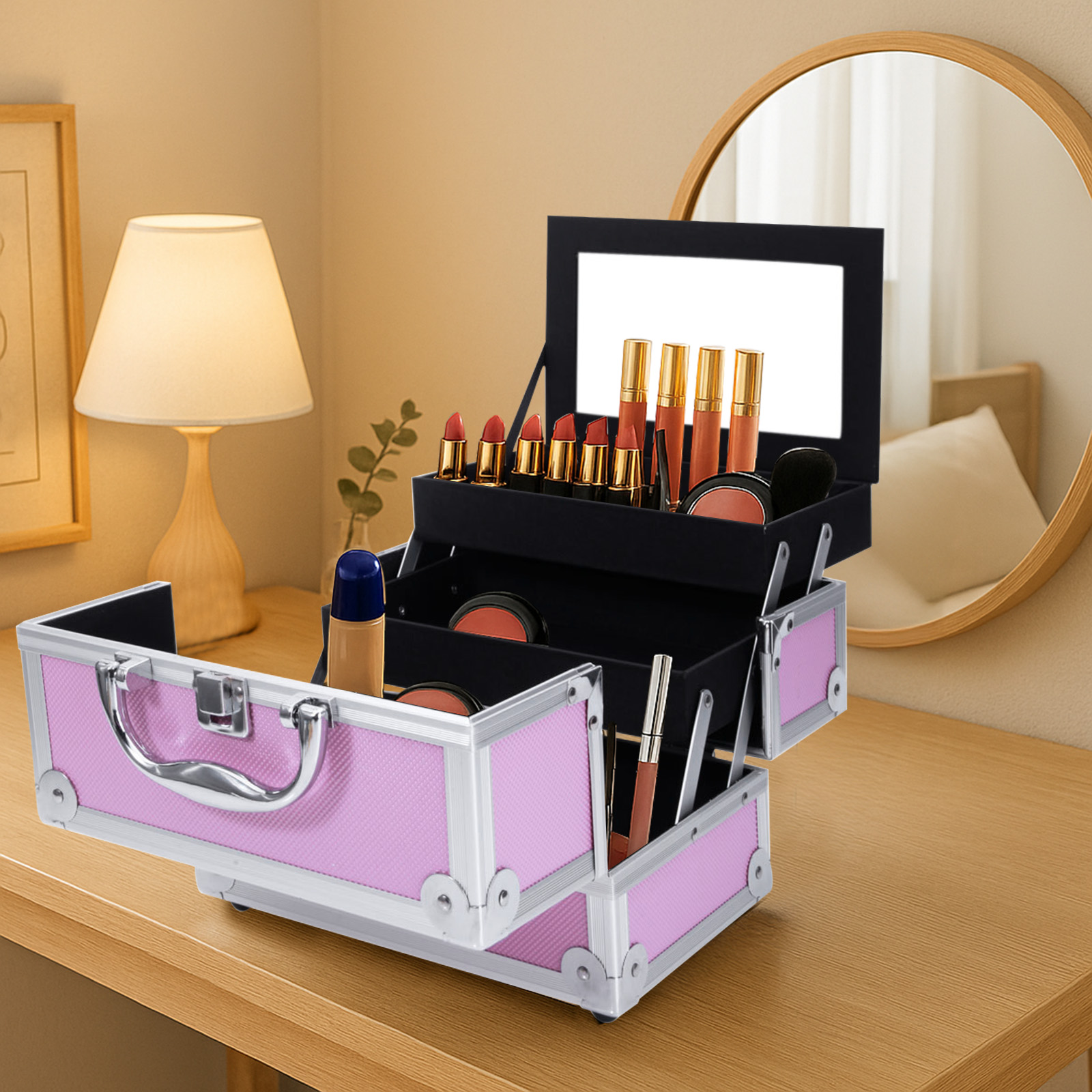 Pink Aluminum Alloy Makeup Cas - Women Handheld Bags incelemesi ve fiyatı